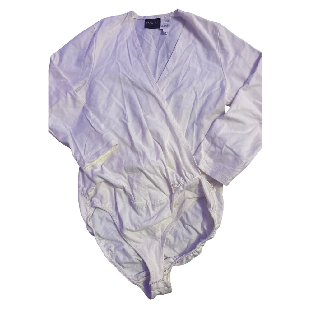 Shape FX White Wrap V Neck Long Sleeve Bodysuit Medium